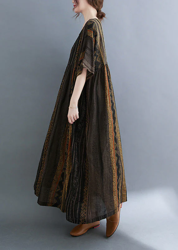 Unique Mulberry Striped Patchwork Wrinkled Maxi Dresses Summer - Image 3