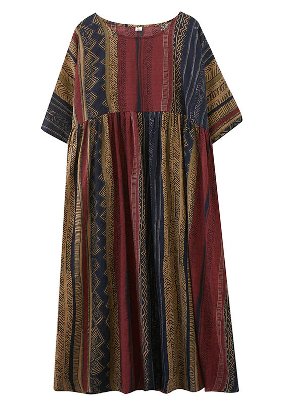 Unique Mulberry Striped Patchwork Wrinkled Maxi Dresses Summer - Image 5