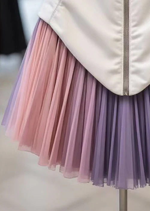 Unique Multicolor Zippered Tulle Patchwork Faux Leather Skirt Spring - Image 4