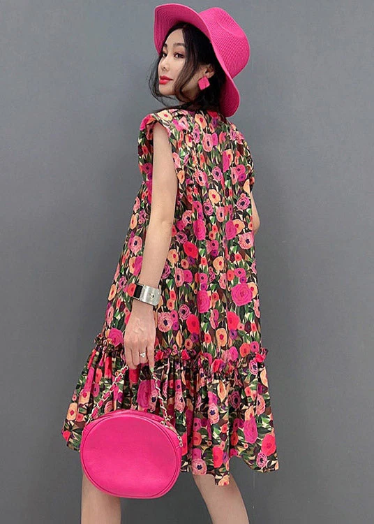 Unique O-Neck Print Wrinkled Mid Dresses Short Sleeve - Image 4