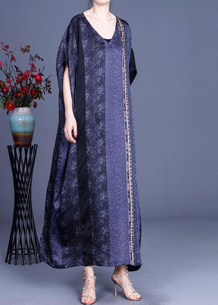 Unique Orange Print Patchwork Summer Silk Maxi Dresses Batwing Sleeve - Image 2