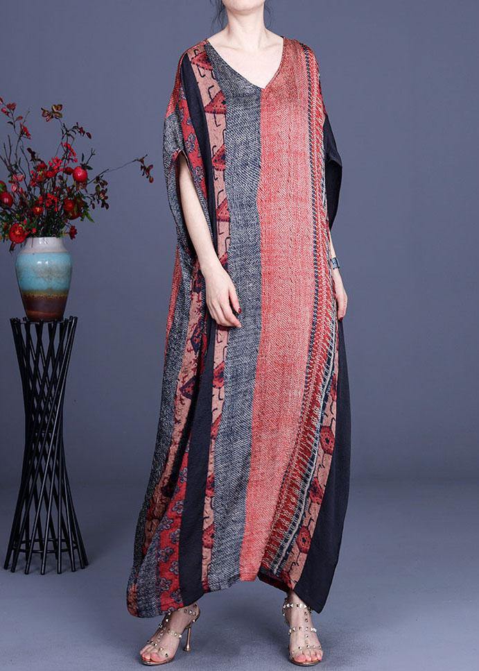 Unique Orange Print Patchwork Summer Silk Maxi Dresses Batwing Sleeve - Image 3