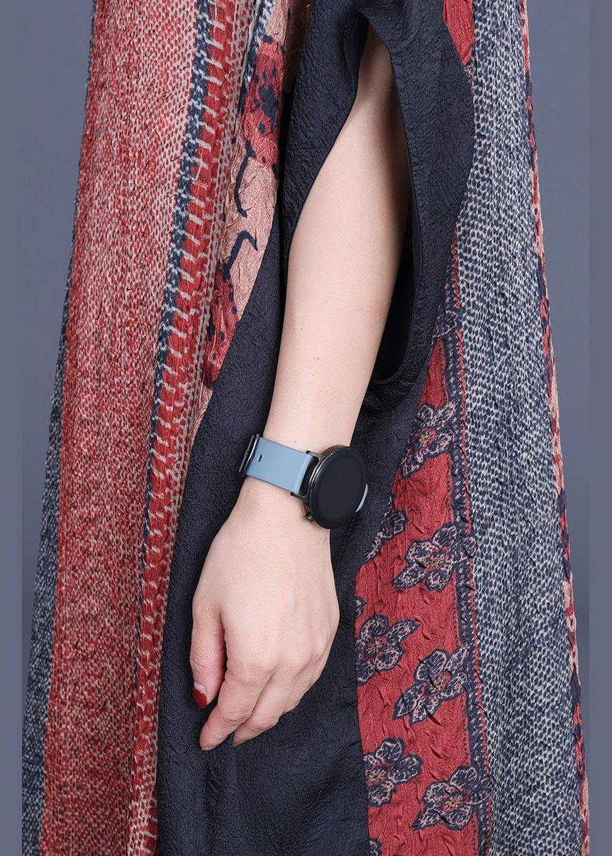 Unique Orange Print Patchwork Summer Silk Maxi Dresses Batwing Sleeve - Image 5