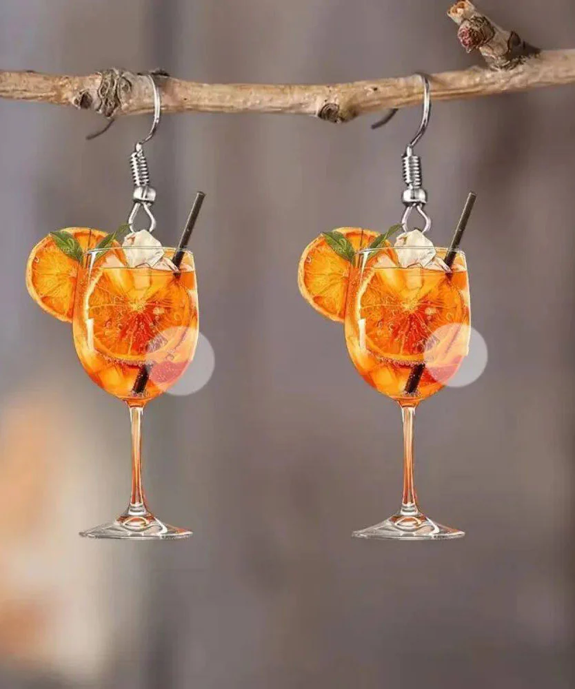 Unique Orange Stainless Steel Wine Glass Orange Juice Drop Earrings