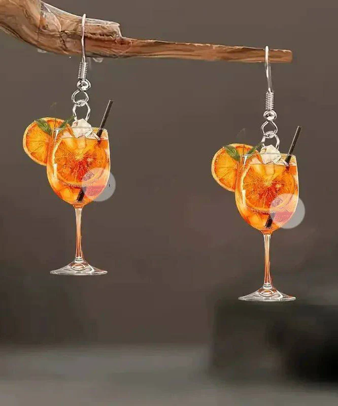 Unique Orange Stainless Steel Wine Glass Orange Juice Drop Earrings - Image 3