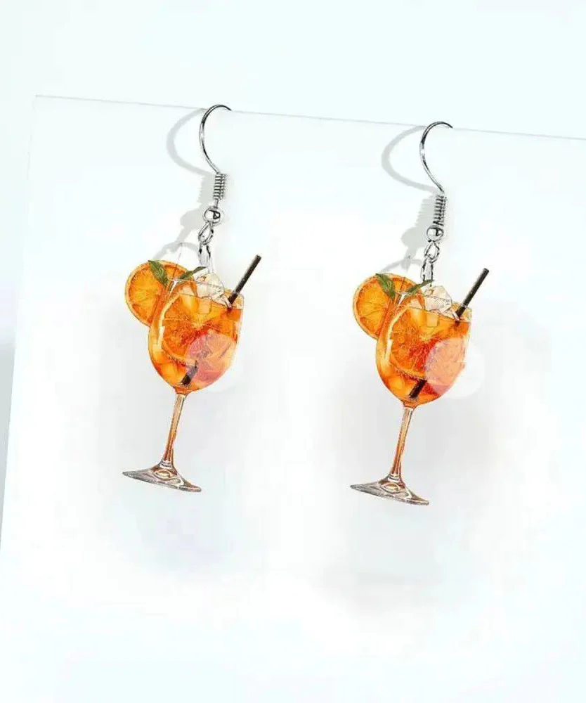 Unique Orange Stainless Steel Wine Glass Orange Juice Drop Earrings - Image 5