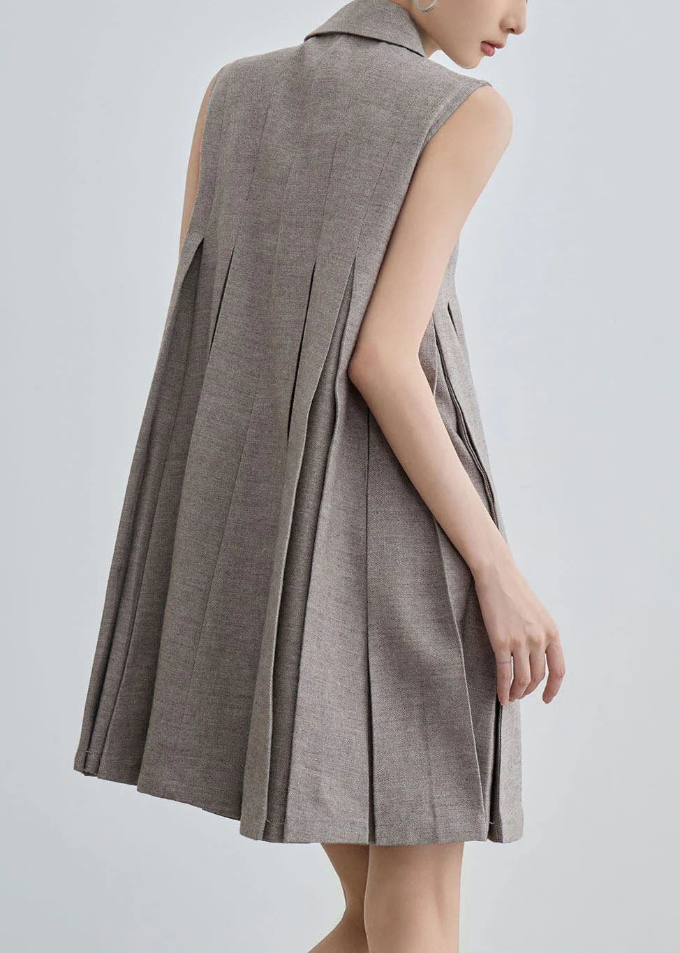 Unique Peter Pan Collar Wrinkled Cotton Mid Dresses Sleeveless - Image 4