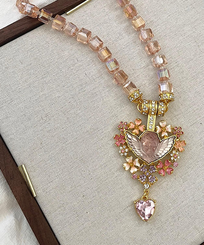 Unique Pink Alloy Acrylic Crystal Love Pendant Necklace - Image 4