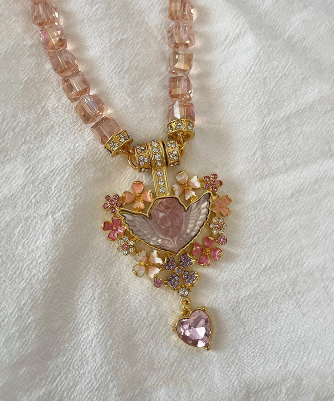 Unique Pink Alloy Acrylic Crystal Love Pendant Necklace - Image 5