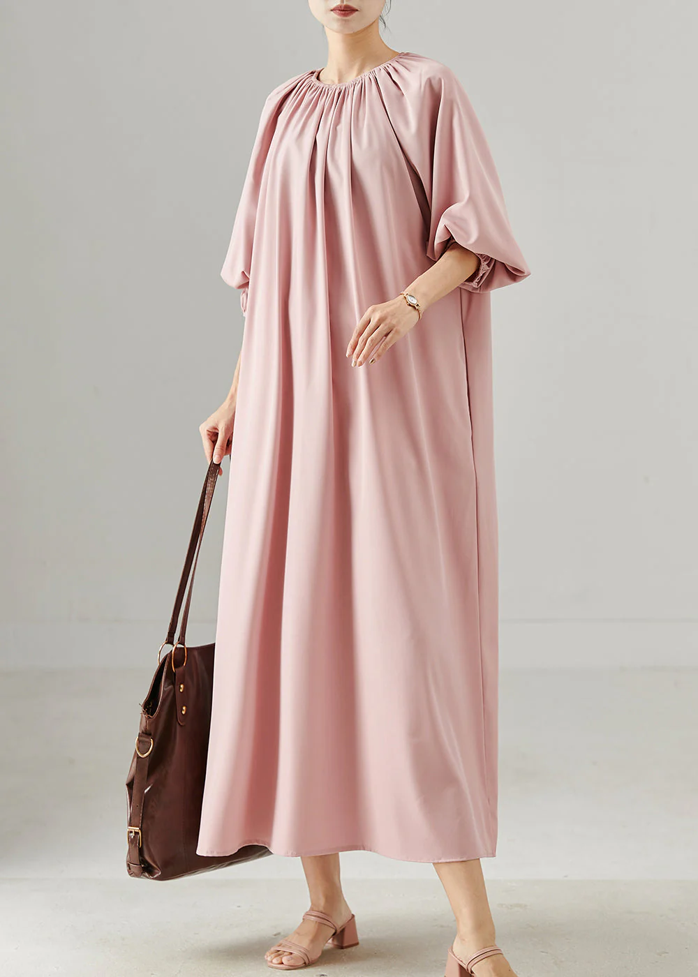 Unique Pink Oversized Cotton Maxi Dresses Spring - Image 2