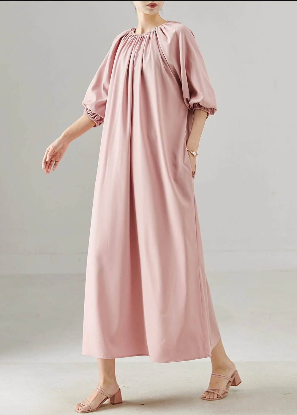 Unique Pink Oversized Cotton Maxi Dresses Spring - Image 3