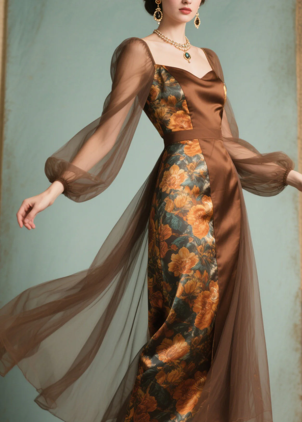 Unique Print Tulle Patchwork Silk Dress Summer - Image 2