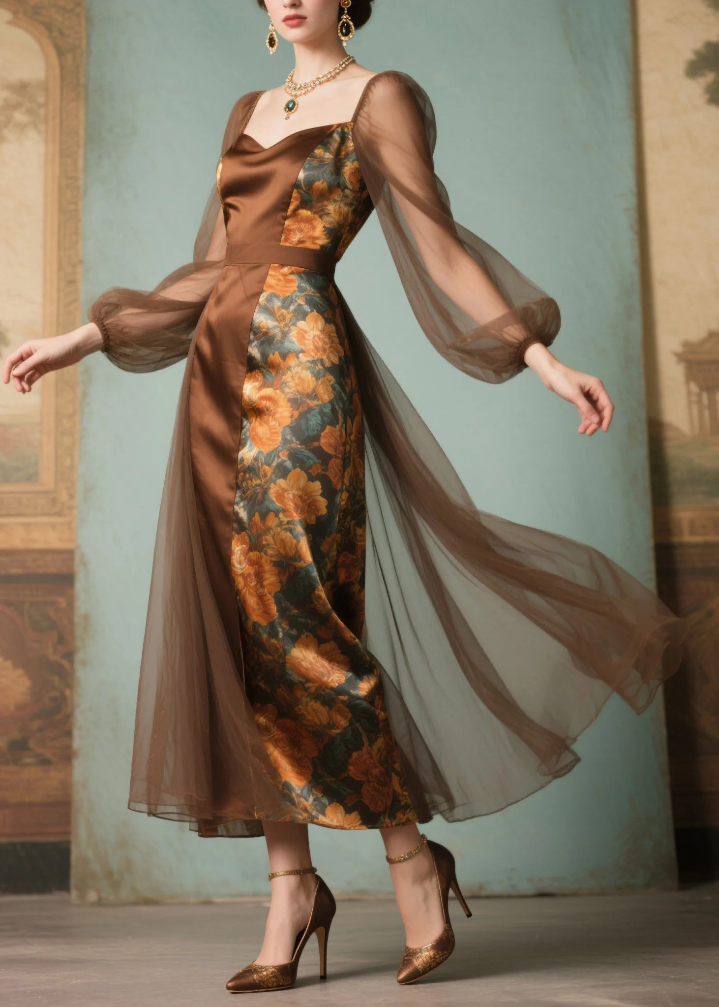 Unique Print Tulle Patchwork Silk Dress Summer - Image 3