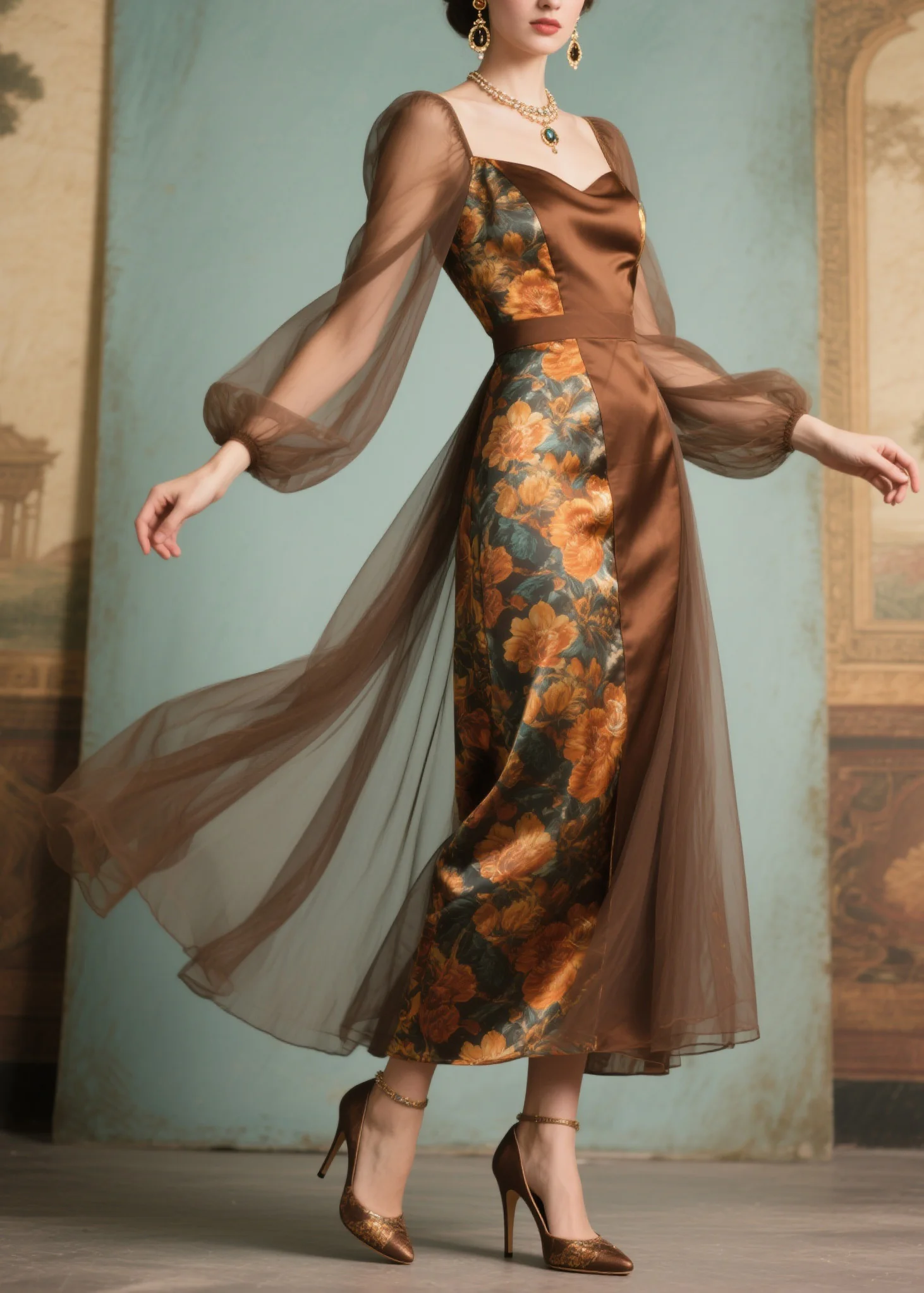 Unique Print Tulle Patchwork Silk Dress Summer - Image 5