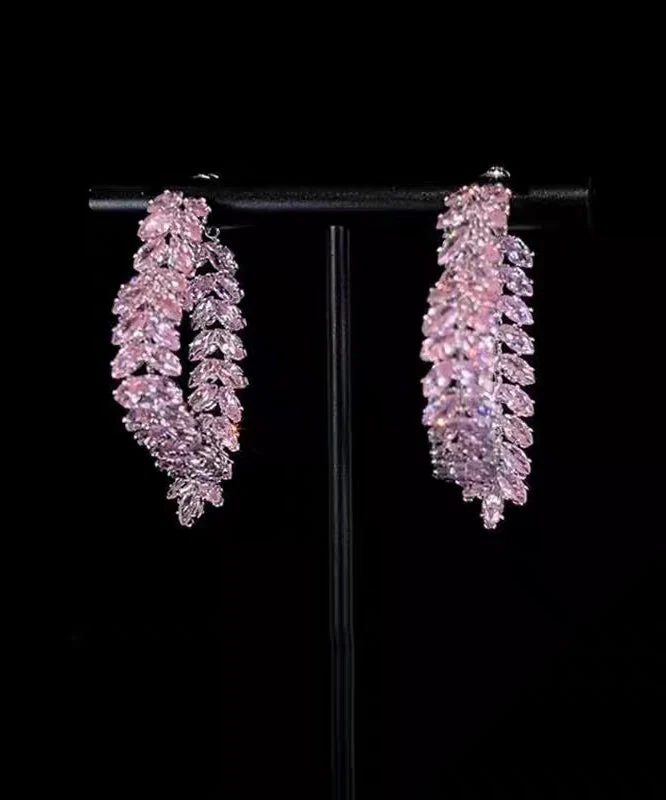 Unique Purple Alloy Zircon Ear Of Wheat Love Hoop Earrings - Image 5