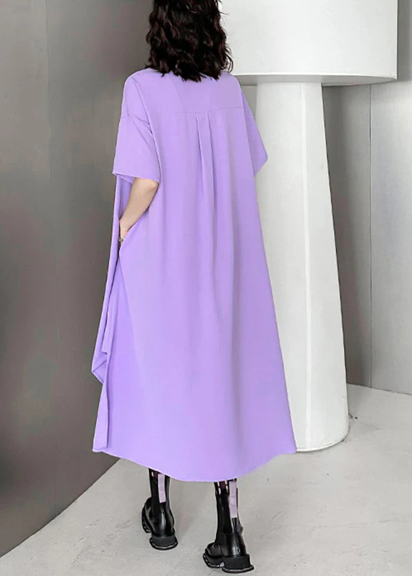 Unique Purple Asymmetrical Zippered Patchwork Chiffon Shirts Dresses Summer - Image 4