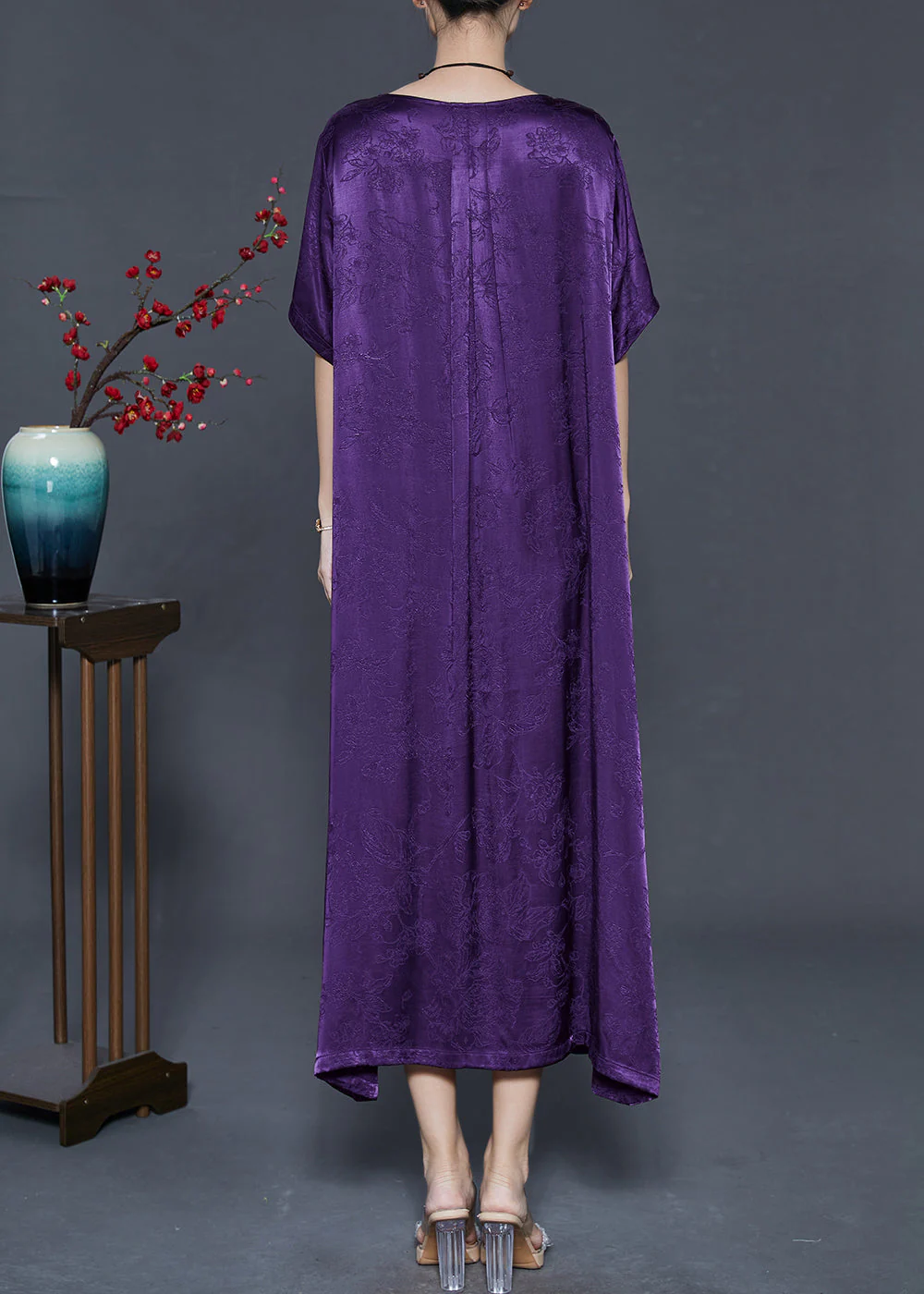 Unique Purple Oversized Jacquard Silk Holiday Dress Summer - Image 4