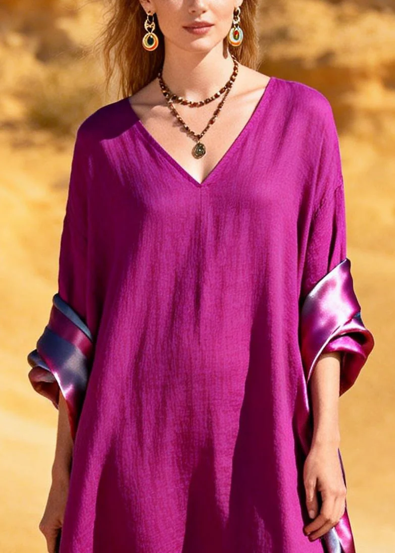 Unique Purple Oversized Patchwork Cotton Dress Summer - Image 2