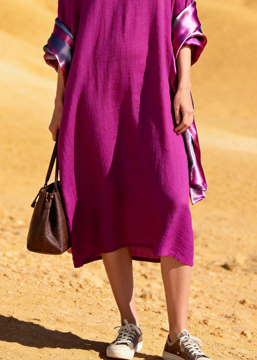 Unique Purple Oversized Patchwork Cotton Dress Summer - Image 4