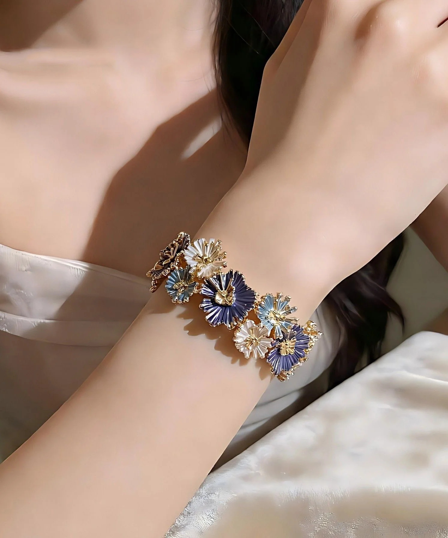 Unique Rainbow Alloy Floral Enamel Bangle - Image 2