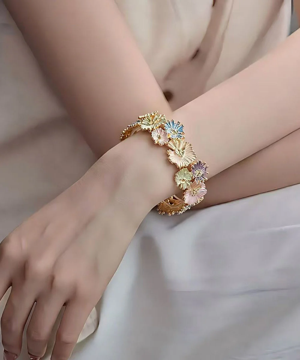 Unique Rainbow Alloy Floral Enamel Bangle - Image 3