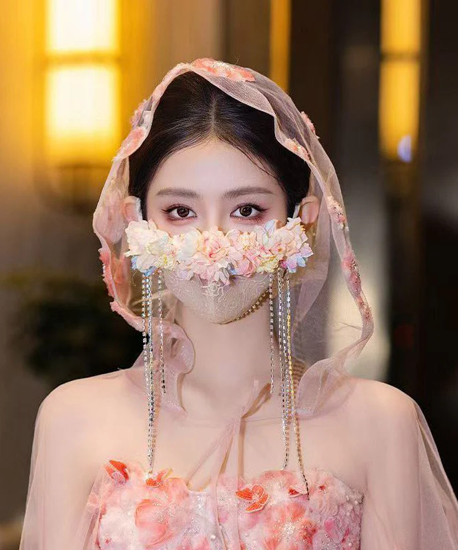 Unique Rainbow Tulle Zircon Floral Tassel Veil - Image 2