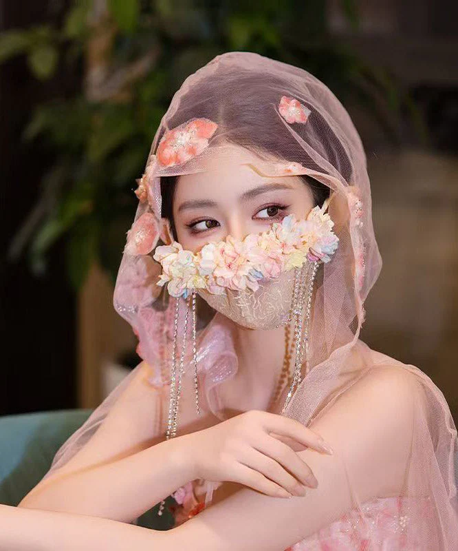 Unique Rainbow Tulle Zircon Floral Tassel Veil - Image 4
