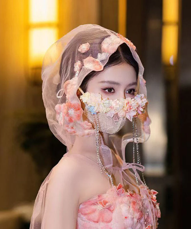 Unique Rainbow Tulle Zircon Floral Tassel Veil - Image 5