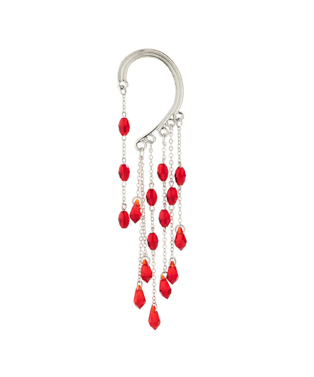 Unique Red Alloy Crystal Chain Tassel Single Drop Earrings - Image 5