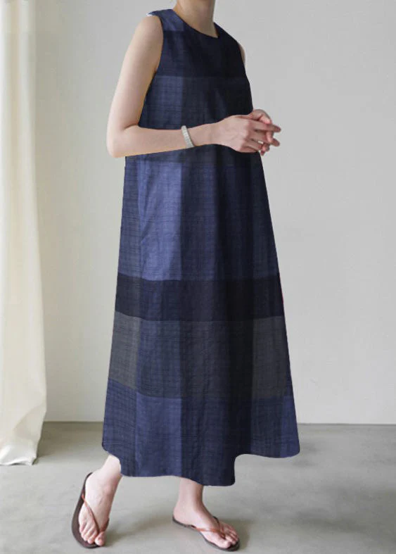 Unique Red O-Neck Plaid Maxi Dress Sleeveless - Image 2
