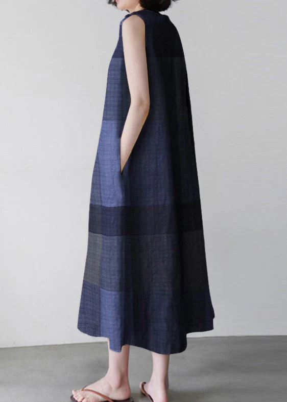 Unique Red O-Neck Plaid Maxi Dress Sleeveless - Image 4