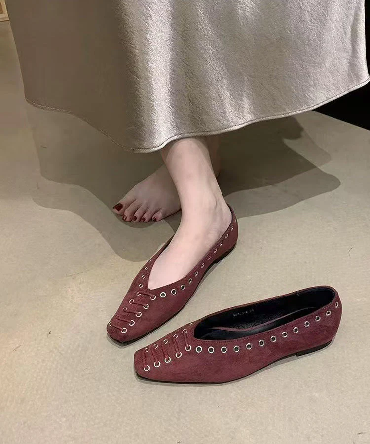 Unique Rivet Flat Shoes For Women Green Faux Leather - Image 2