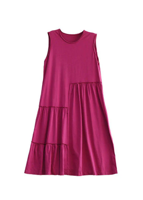 Unique Rose O-Neck Wrinkled Cotton Maxi Dresses Sleeveless - Image 5