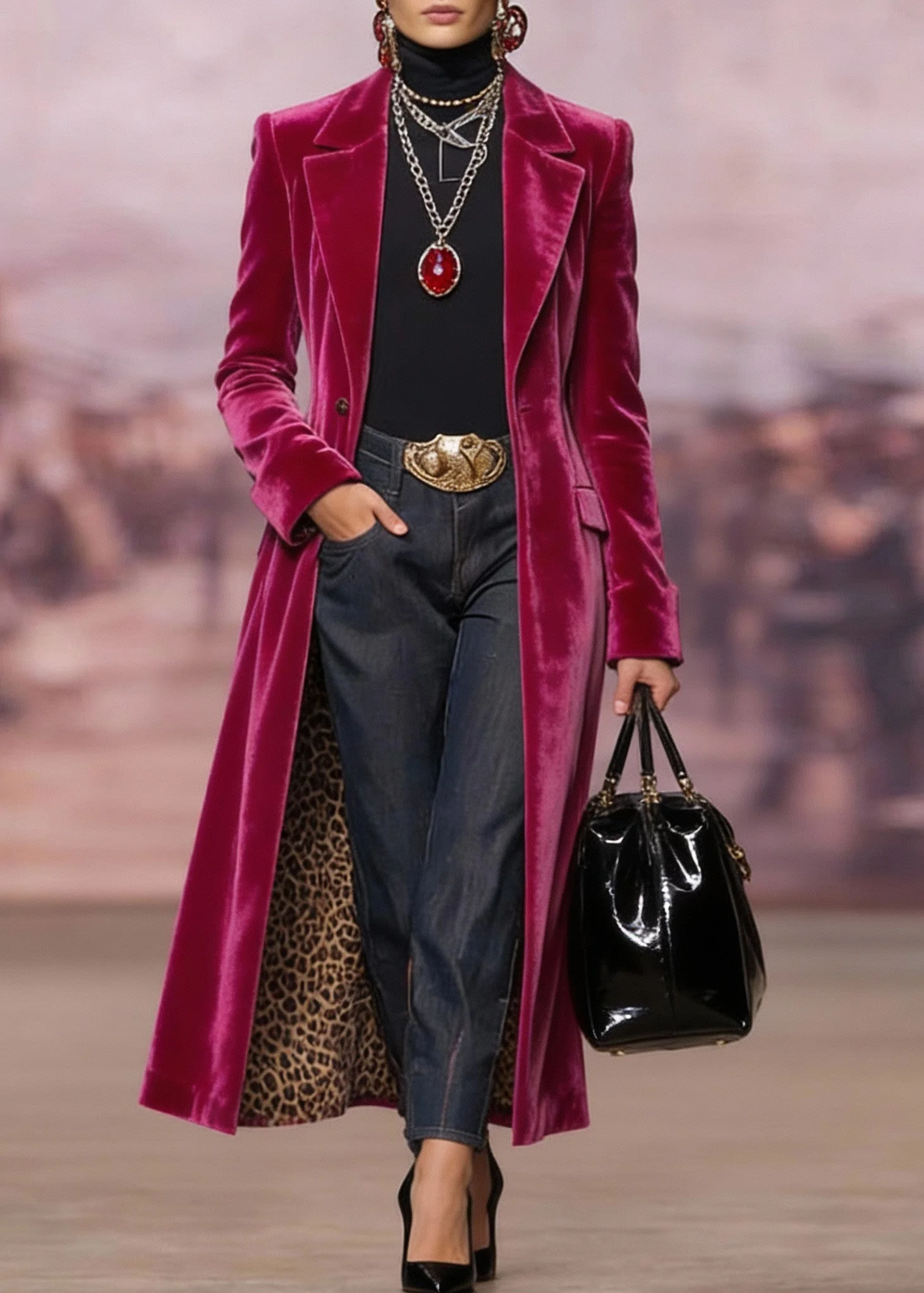 Unique Rose Peter Pan Collar Pockets Velvet Suit Coat Spring - Image 3