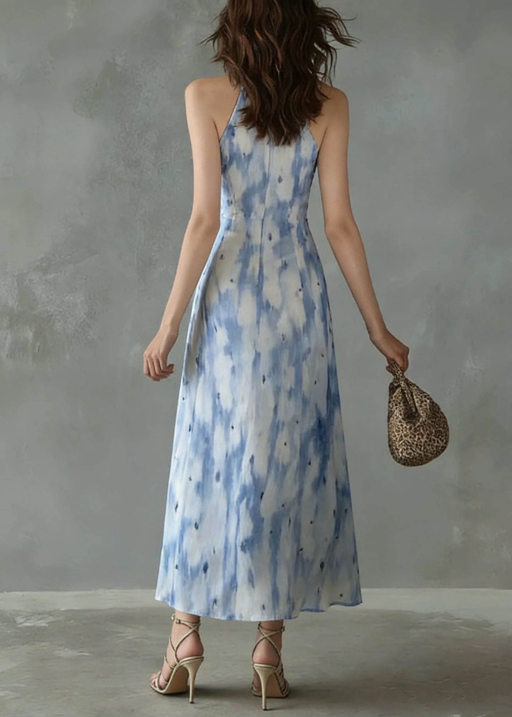 Unique Ruffled Print Slim Fit Chiffon Dress Sleeveless - Image 2