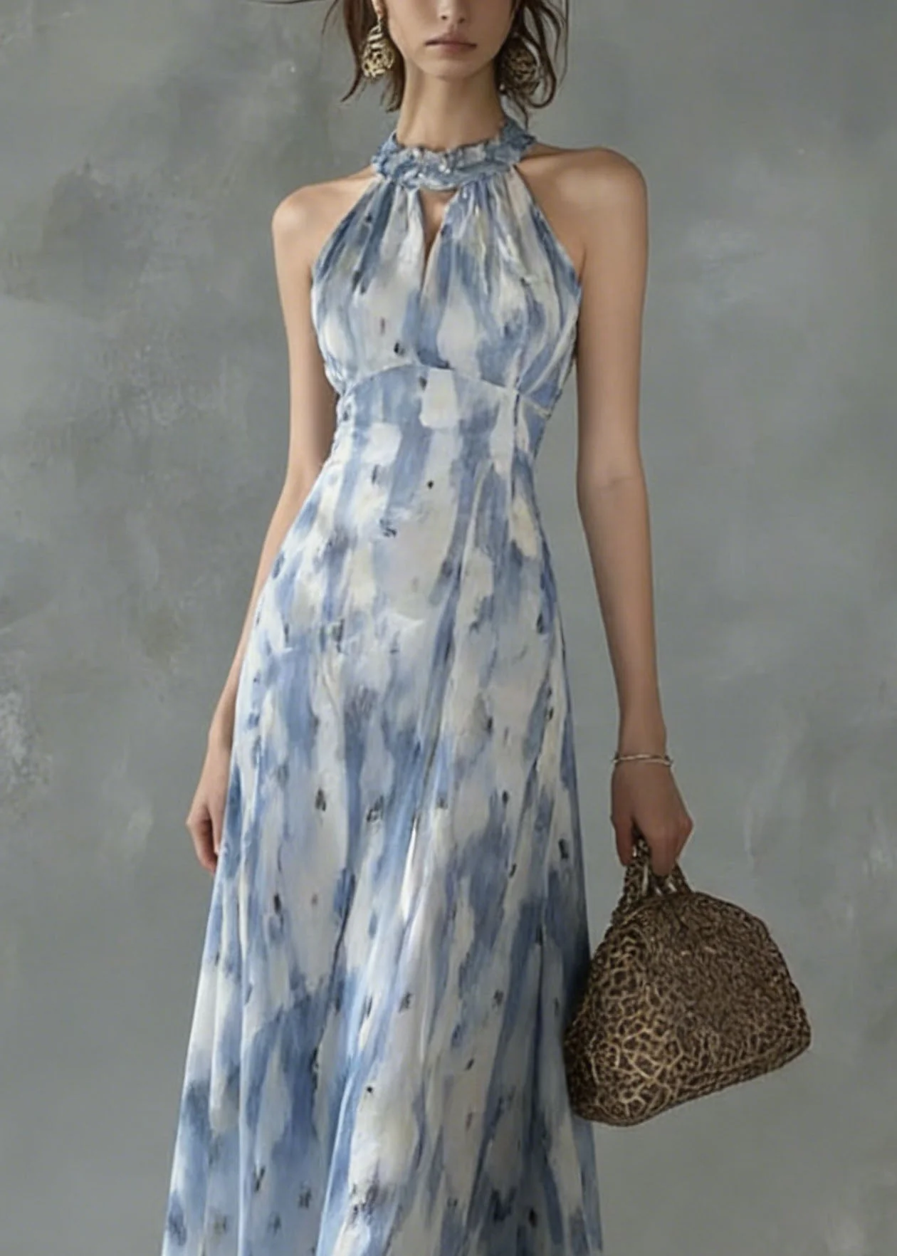 Unique Ruffled Print Slim Fit Chiffon Dress Sleeveless - Image 3