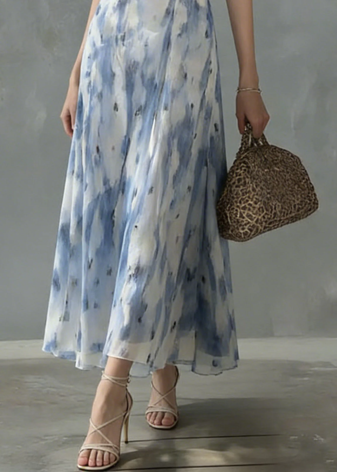 Unique Ruffled Print Slim Fit Chiffon Dress Sleeveless - Image 4