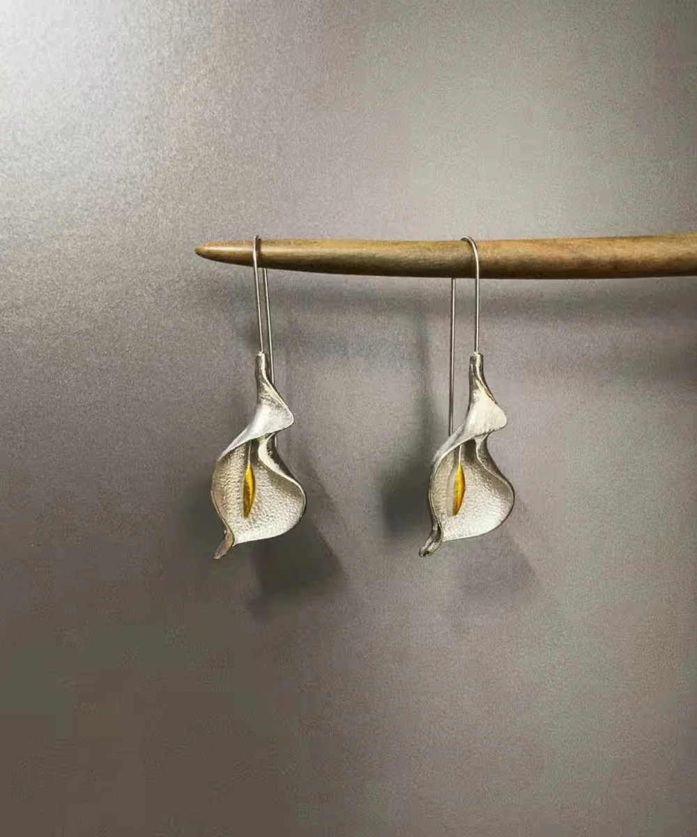 Unique Silk Copper Alloy Flower Drop Earrings - Image 4