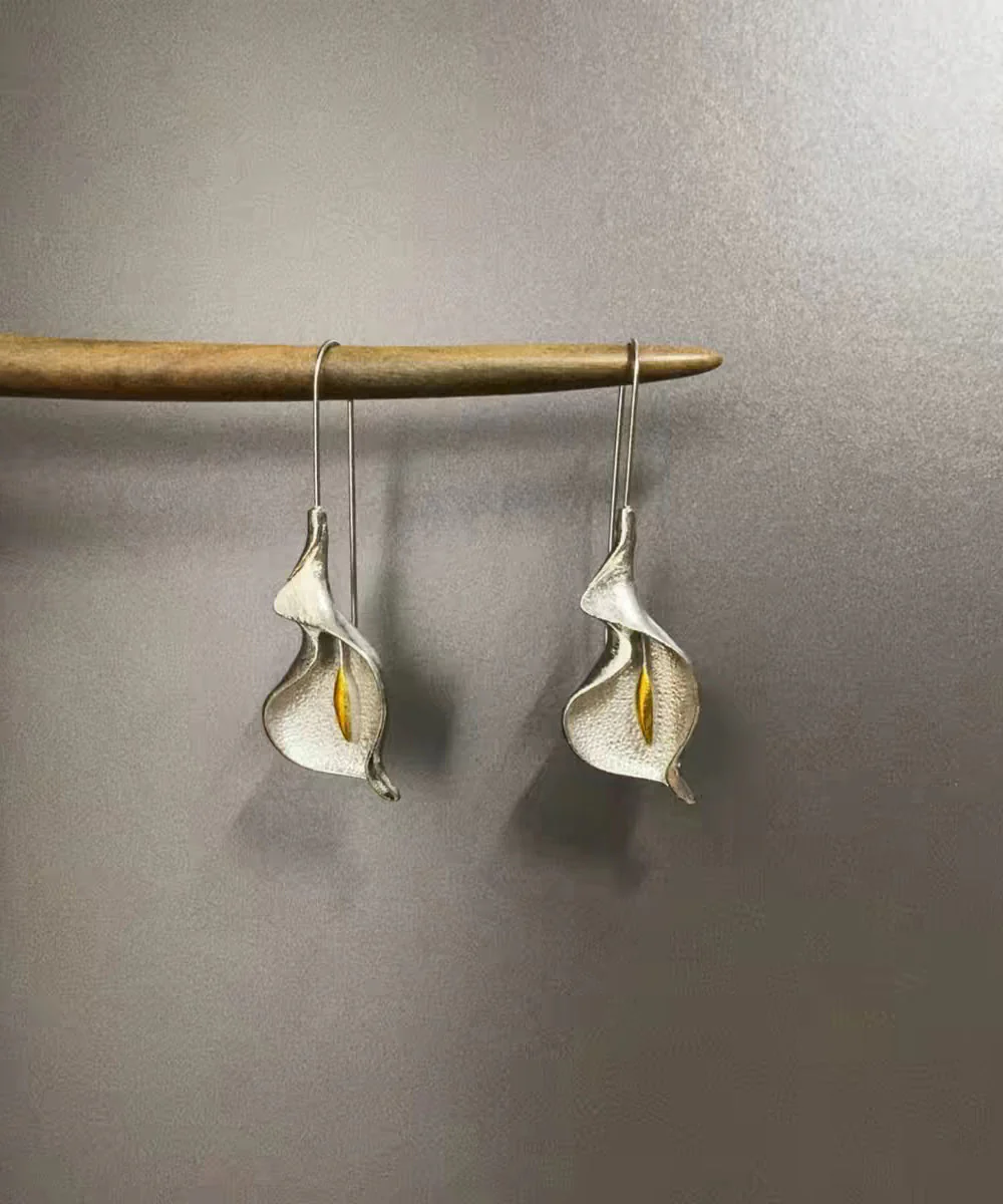 Unique Silk Copper Alloy Flower Drop Earrings - Image 5
