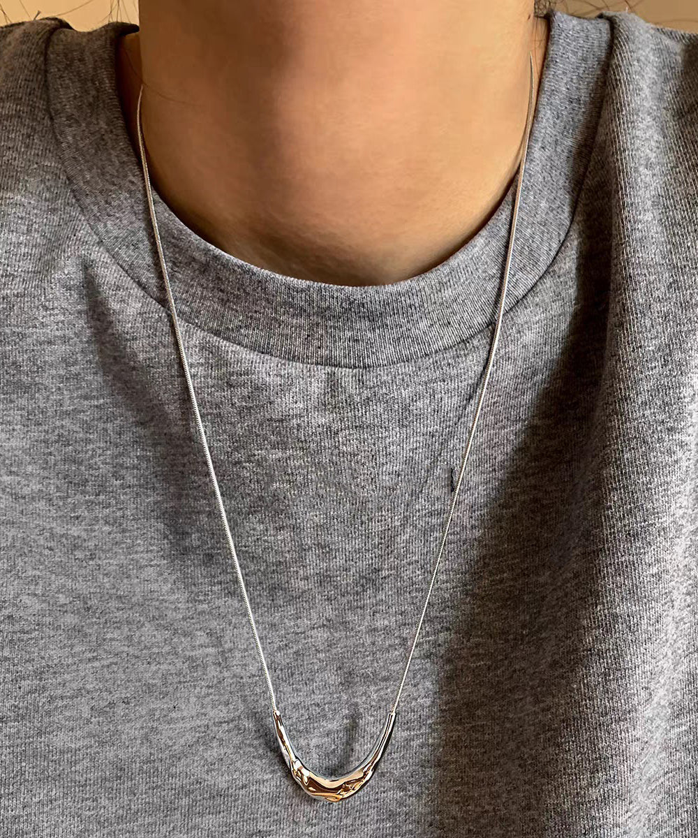 Unique Silk Copper Overgild Crescent Moon Pendant Necklace - Image 3