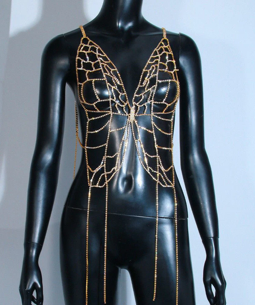 Unique Silk Copper Overgild Zircon Hollow Out Butterfly Body Chain - Image 3