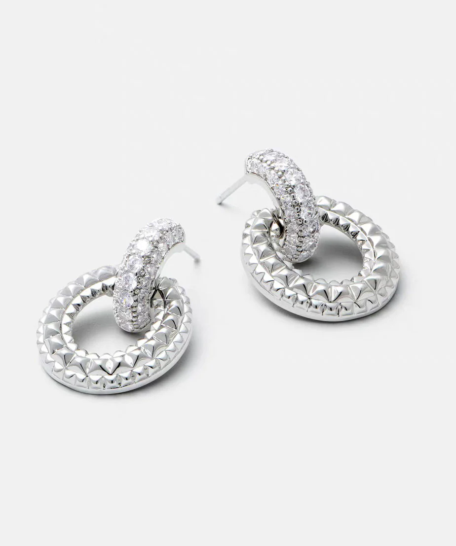 Unique Silk Copper Silver-Plated Zircon Hoop Earrings - Image 2