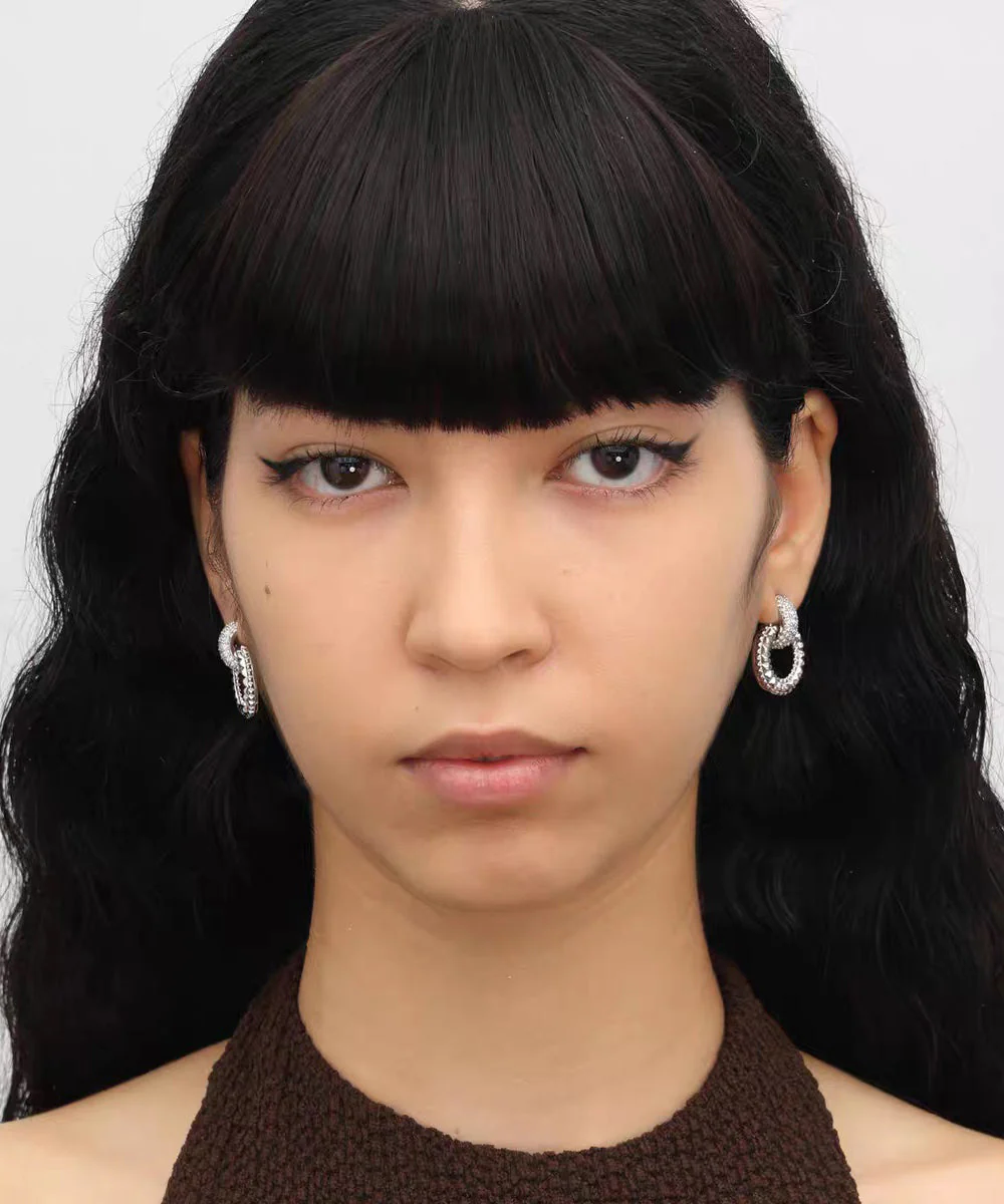 Unique Silk Copper Silver-Plated Zircon Hoop Earrings - Image 3
