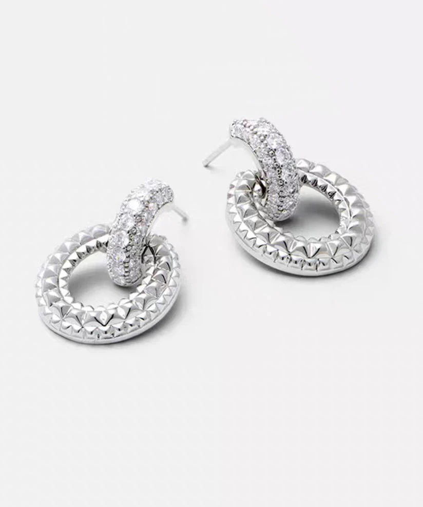 Unique Silk Copper Silver-Plated Zircon Hoop Earrings - Image 4