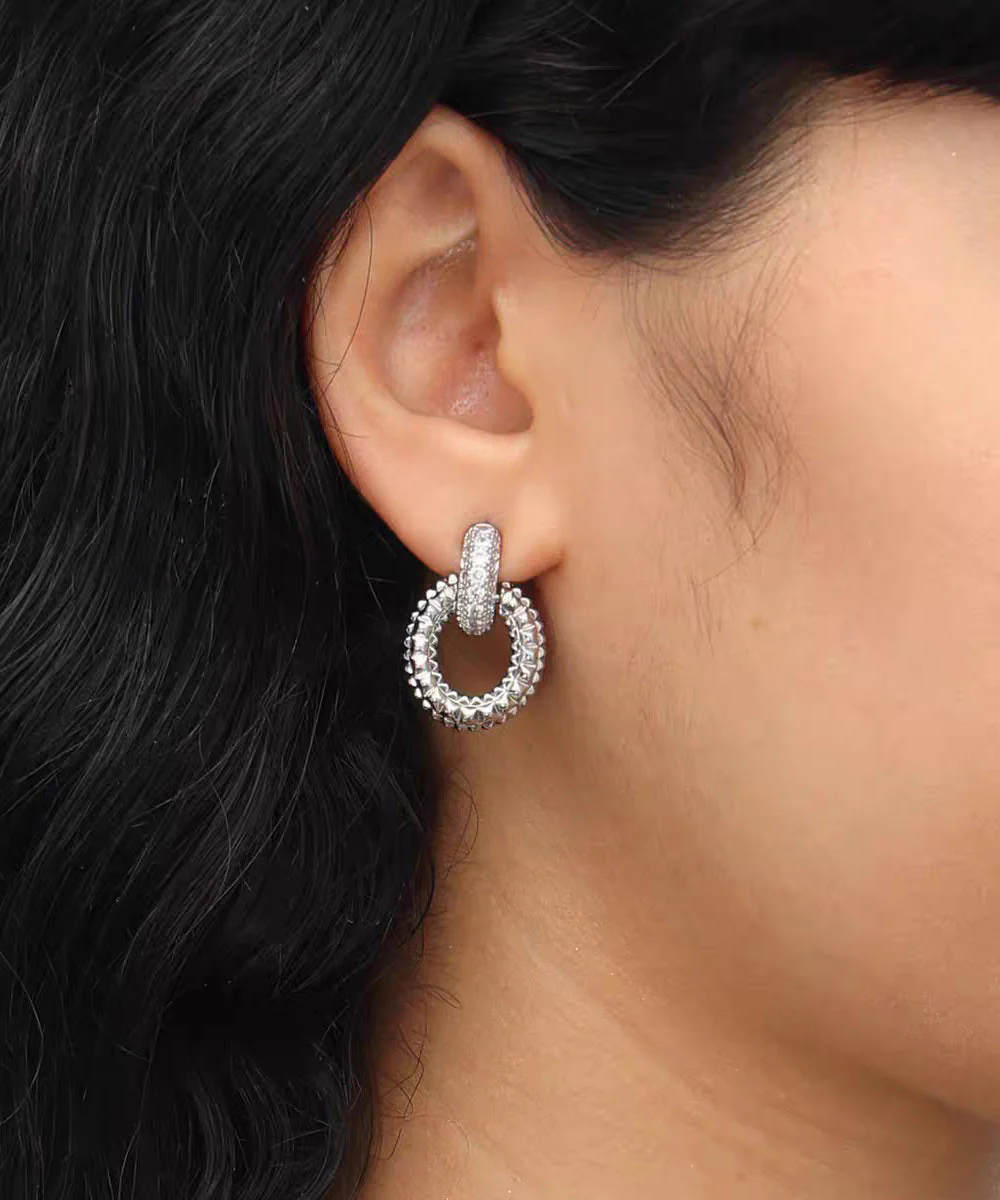 Unique Silk Copper Silver-Plated Zircon Hoop Earrings - Image 5