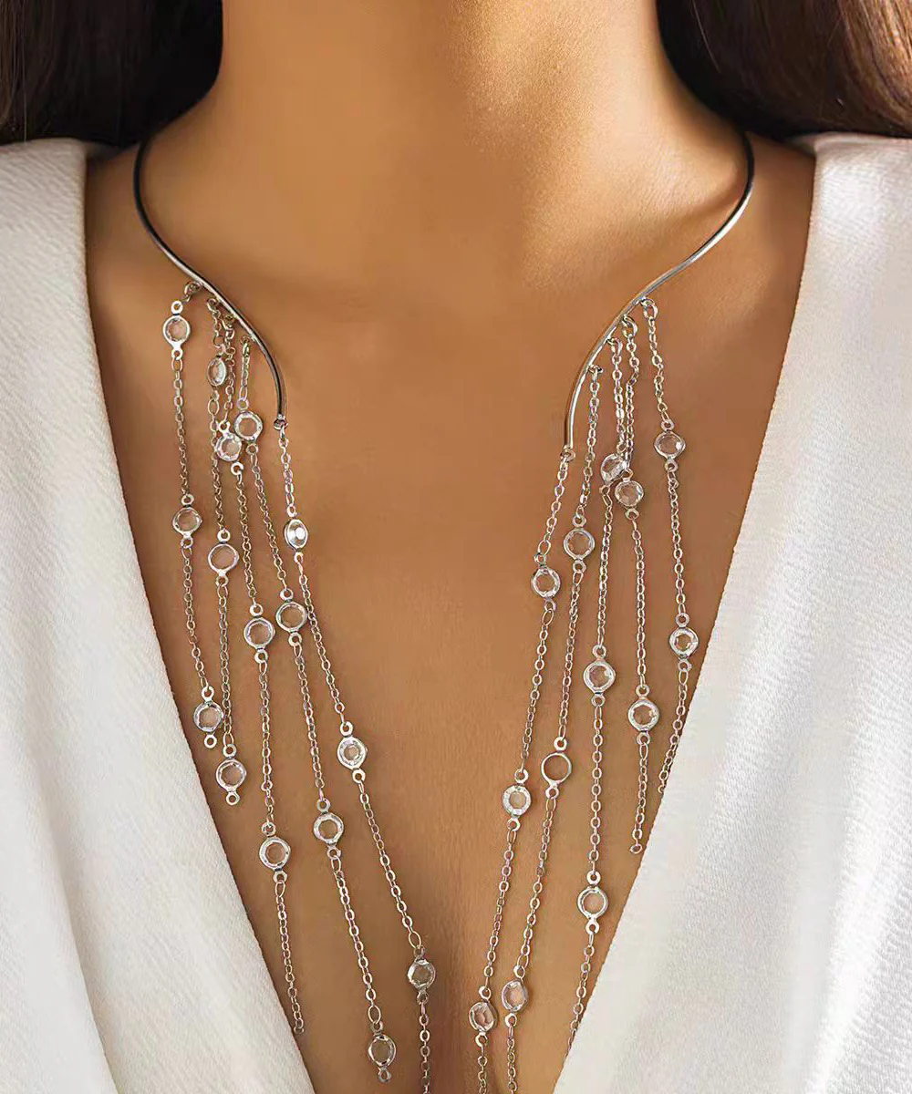 Unique Silk Stainless Steel Chain Tassel Lariat Necklace - Image 5