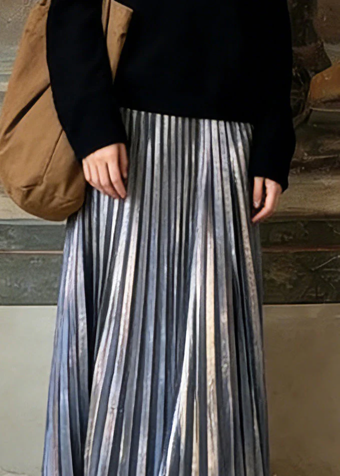 Unique Silver Elastic Waist Maxi Pleated Skirts Spring - Image 2