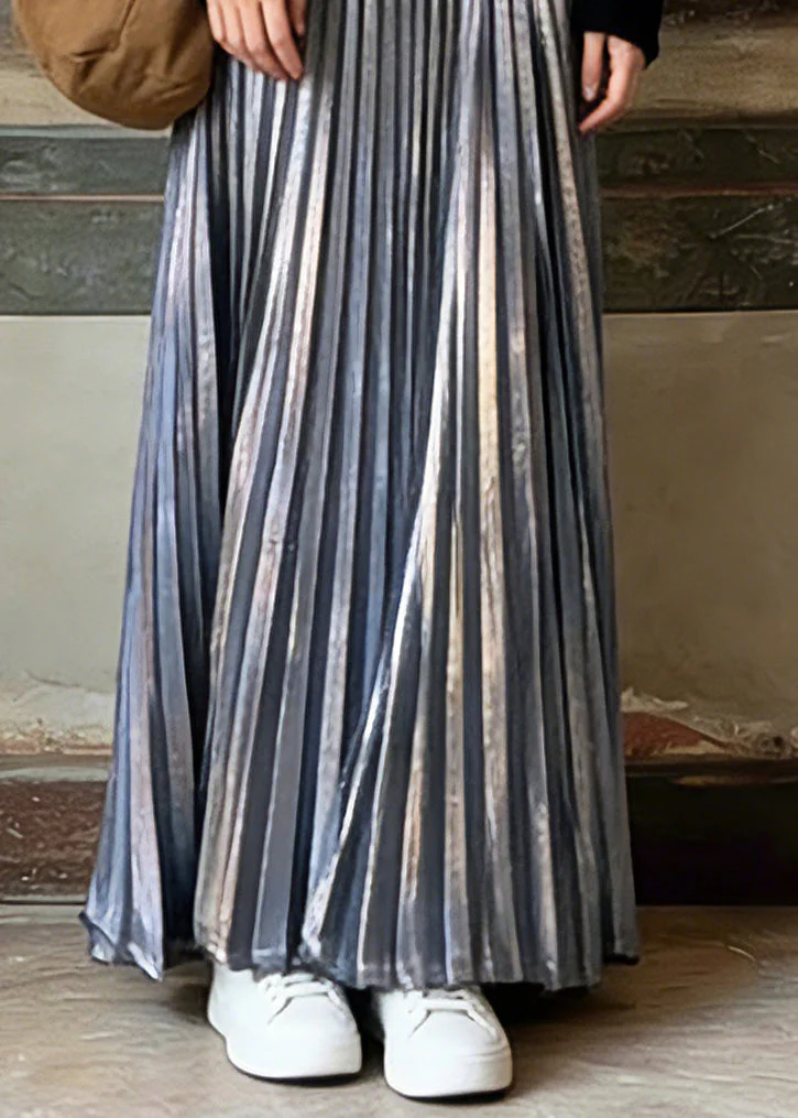 Unique Silver Elastic Waist Maxi Pleated Skirts Spring - Image 4
