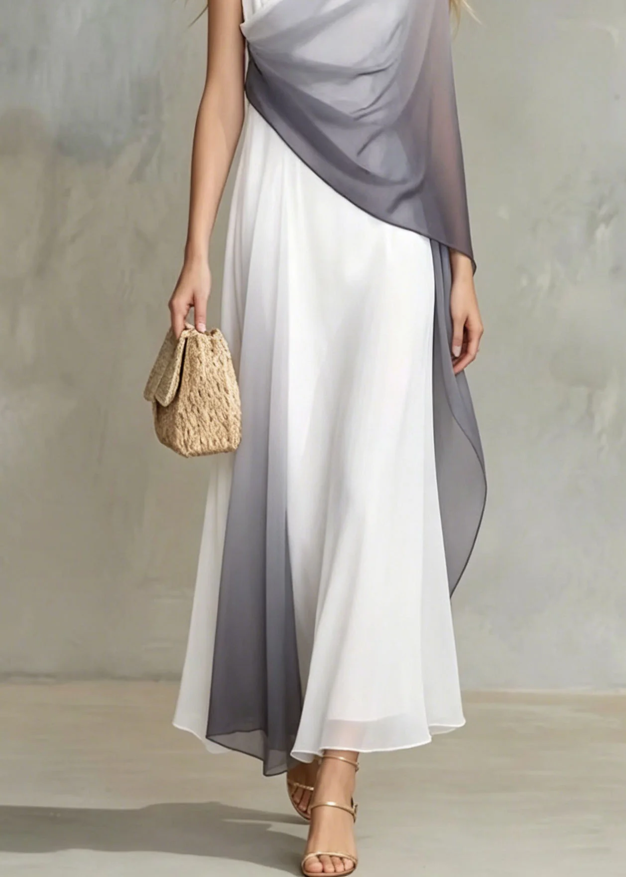 Unique Stand Collar Patchwork Chiffon Long Dress Summer - Image 4