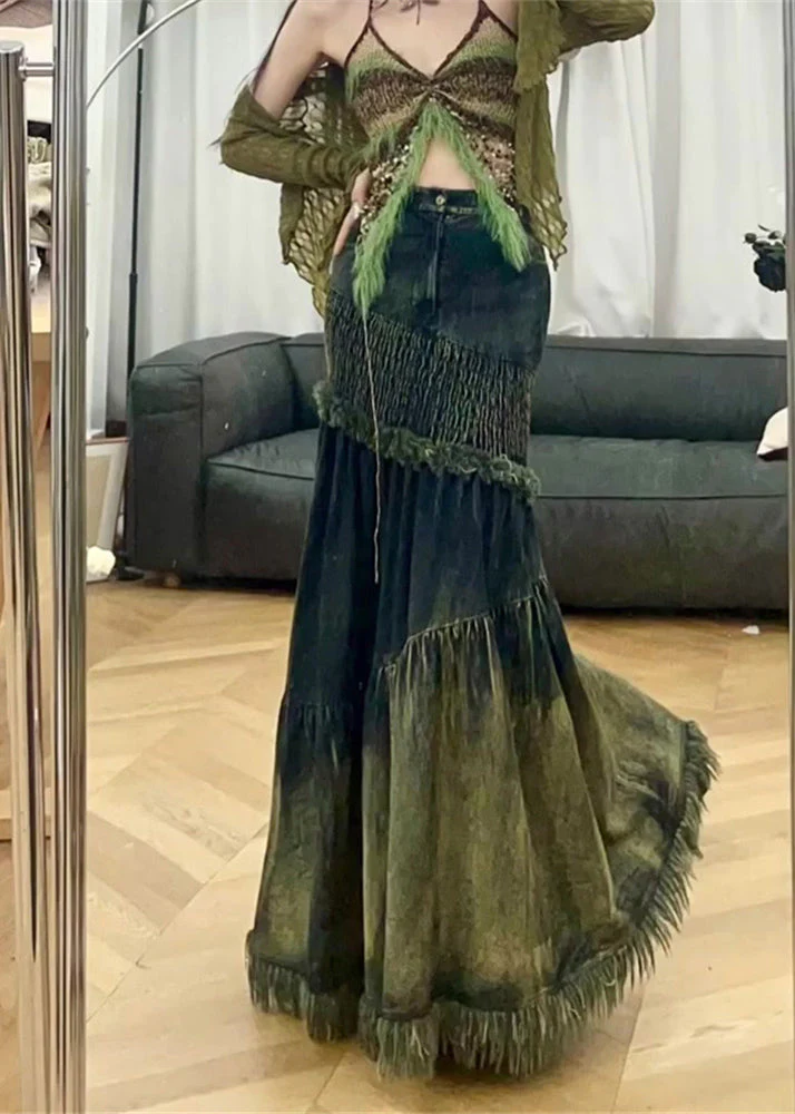 Unique Tassel Patchwork Denim Fish Tail Skirt Spring - Image 2
